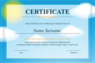 Obraz premium Sky-themed Excellence Certificate Template