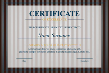 Striped-border certificate of excellence; award document template