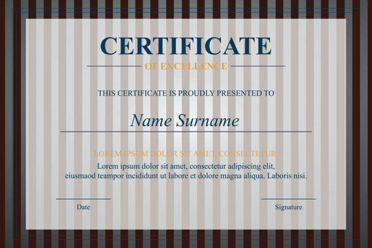 Striped-border certificate of excellence; award document template