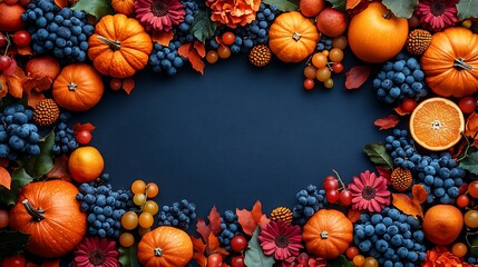 pumpkins , autumn and many cut fruit on the Table showing their beauty 