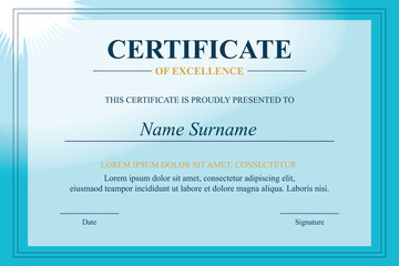 Teal Excellence Certificate Design, Award Template