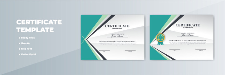Teal geometric A4 certificate template design