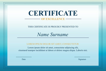 Obraz premium Teal Excellence Certificate Template Design