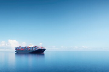 container ship traversing calm sea against backdrop of vast sky showcasing serenity and dynamism of global trade expansive