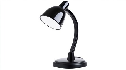 Black Desk Lamp with Flexible Neck on White Background