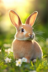 Obraz premium Cute rabbit in Spring field.