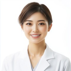 Portrait of a smiling woman wearing a coat possibly a doctor or healthcare professional Clean bright and professional appearance