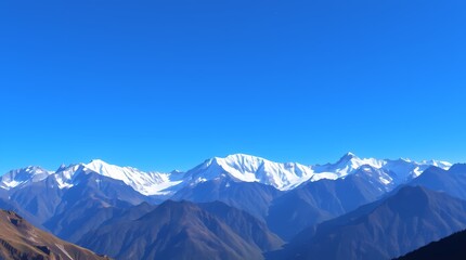 Fototapeta premium Majestic Himalayan Panorama: A breathtaking view of snow-capped Himalayan mountains against a vibrant blue sky, showcasing the grandeur and serenity of the landscape.