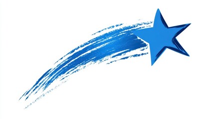 Blue Star Shooting Across White Background, Digital Illustration