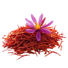 Fototapeta premium Saffron threads with vibrant purple flower isolated on a Transparent background for culinary and medicinal uses, Saffron isolated on PNG background