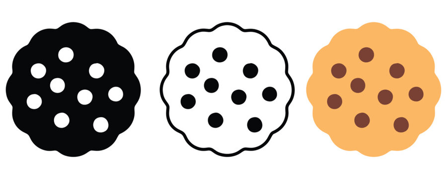 Browser cookie bite biscuit icon set vector on white background