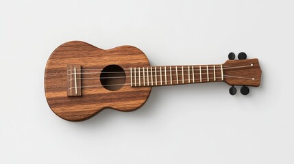 Brown Wooden Ukulele on White Background