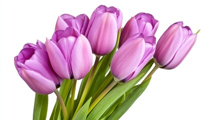 Close Up Bouquet Light Purple Tulips White Background