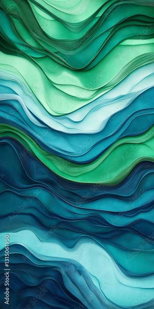 Wall mural explore this vibrant abstract background featuring flowing layers and data streams in green and blue