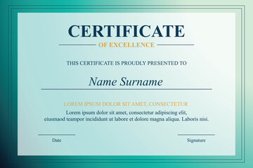 Teal gradient certificate of excellence design template