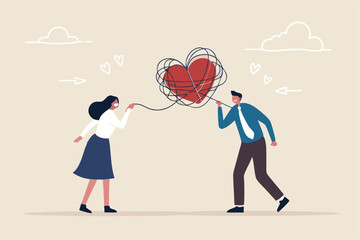 Relationship problem, disagreement or divorce, conflict or fight couple, broken family or marriage life failure, complicated relation concept, young couple fighting with relationship problem.