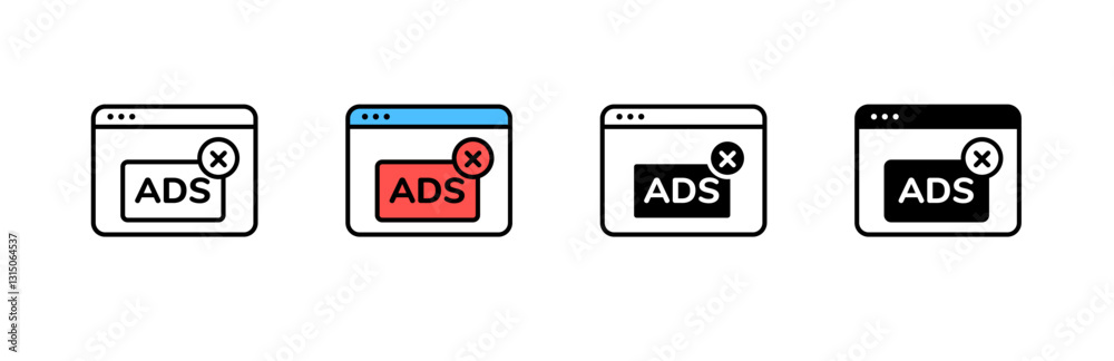 Poster browser windows show advertisements with close buttons highlighted in different colors and styles.