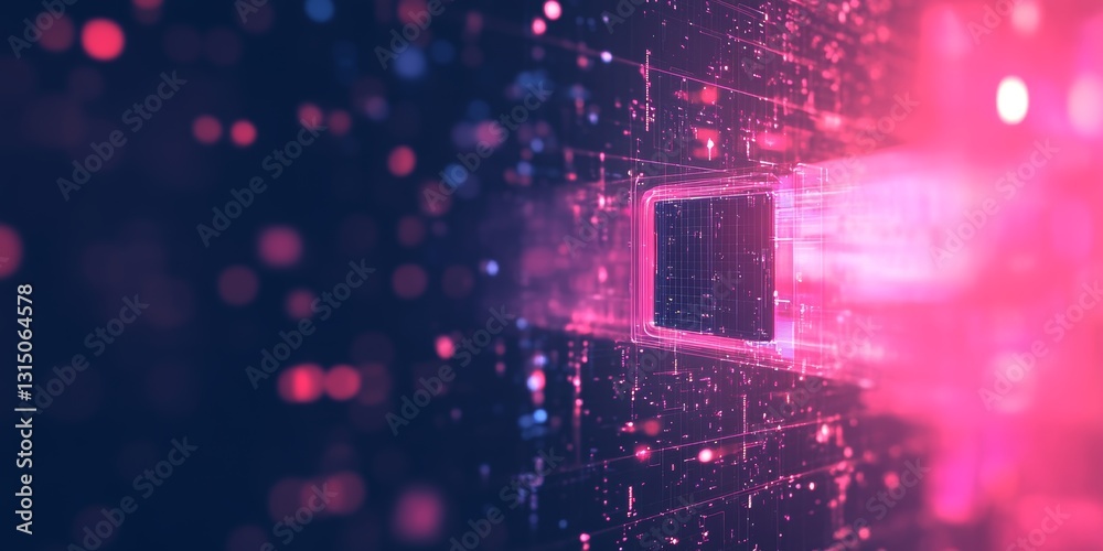 Poster a computer screen with a pink background and a blue square in the middle. the square is surrounded b