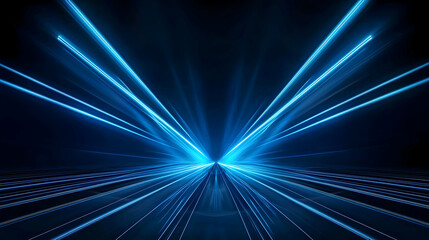Dynamic Blue Light Streaks Converging In A Dark Space With Futuristic Technological Abstract Design And Glowing Illuminated Lines