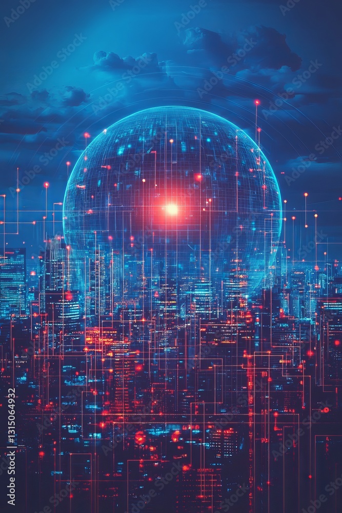 Poster this abstract visual showcases the integration of iot technology within smart grids, emphasizing con