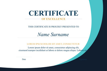 Teal-blue Excellence Certificate Award Template