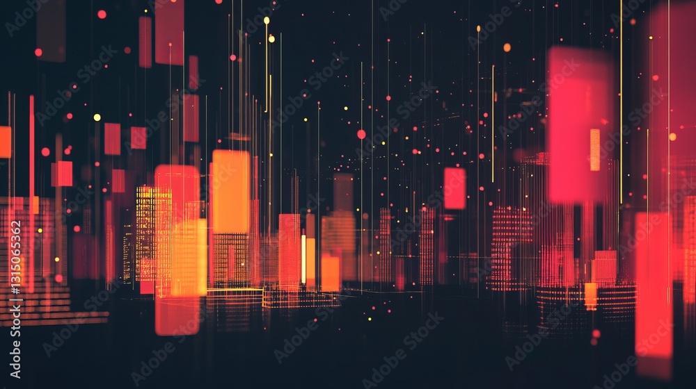 Poster vibrant abstract visualization showcasing silhouettes of data charts and colorful elements. ideal fo