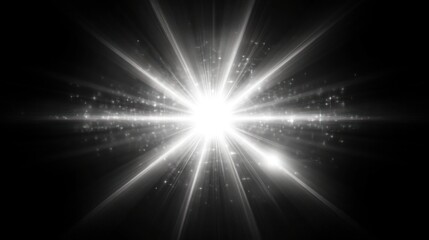 Bright starburst light effect on black background.