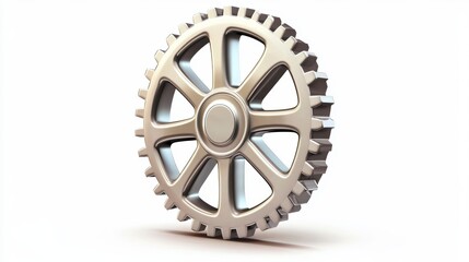 Obraz premium Silver Metallic Gear 3D Render on White Background