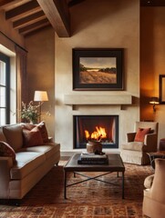 A Cozy Living Room With A Fireplace and Sofa