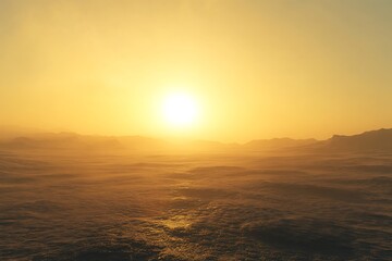 Naklejka premium A serene sunset over a vast landscape, evoking tranquility and natural beauty.