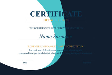 Obraz premium Teal-Curve Excellence Certificate Template