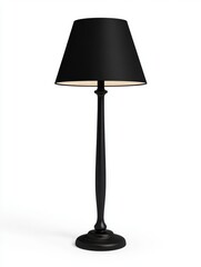 Tall Black Conical Shade Floor Lamp on White Background