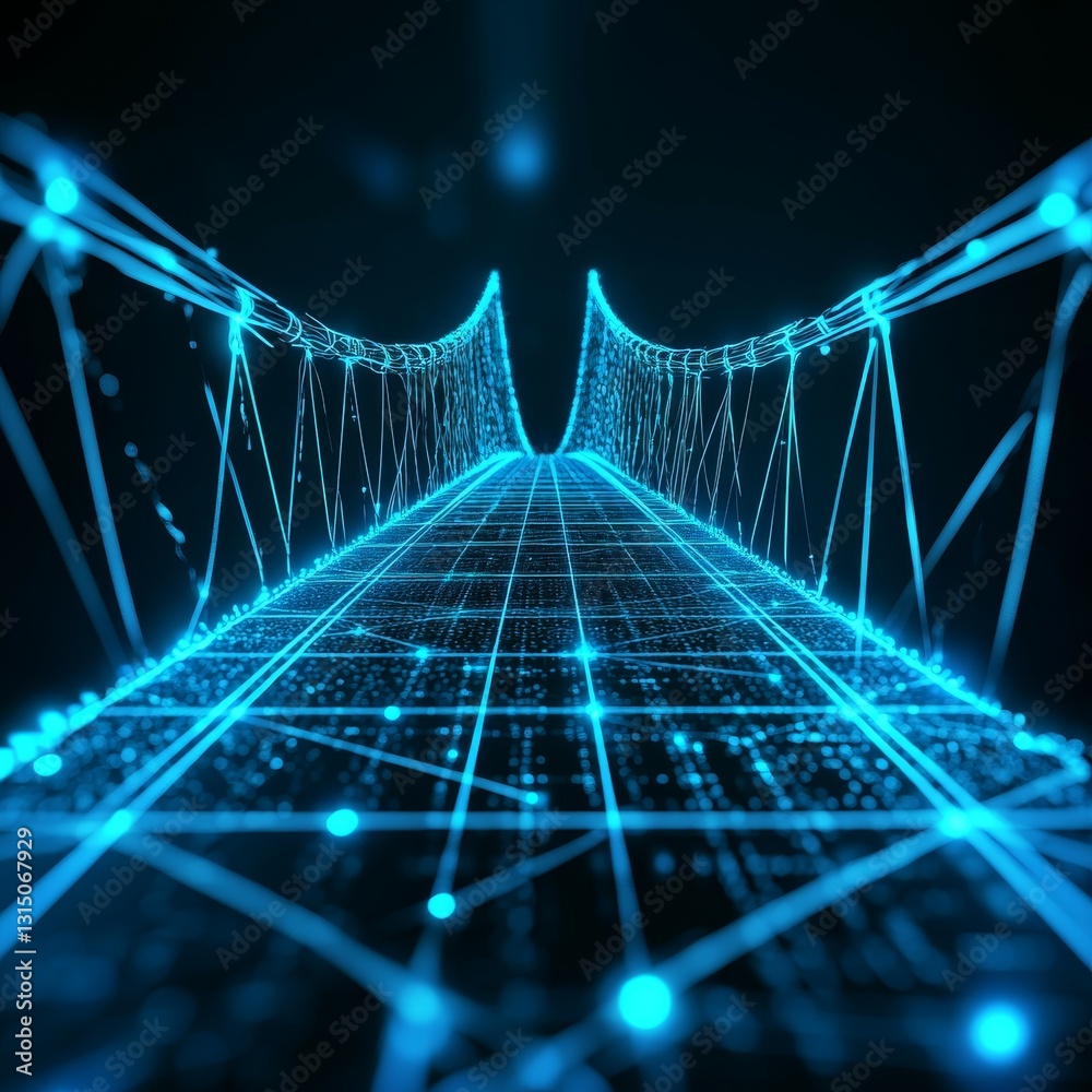 Canvas Prints a bridge made of blue lines and dots. the bridge is very long and has a lot of dots