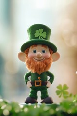 Fototapeta premium Cute Leprechaun fairy and green decorations of St. Patrick’s Day.