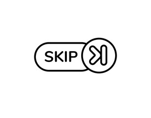 Black and white icon featuring a skip button with a play symbol, designed in a minimalist style.