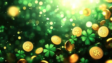 Gold coins with St. Patrick’s Day theme decoration.