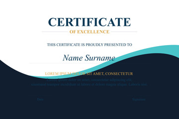 Obraz premium Teal-wave Excellence Certificate Template