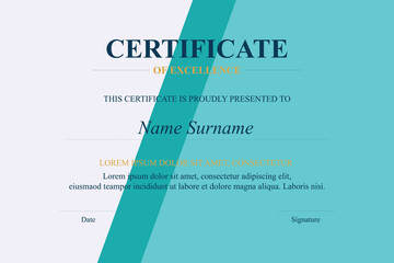 Teal-white certificate of excellence design template