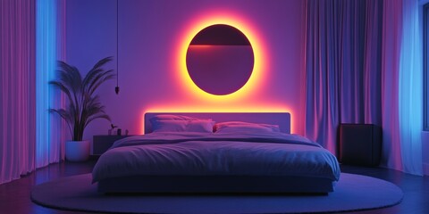 Modern Bedroom Interior with Unique Lighting and Cozy Ambiance