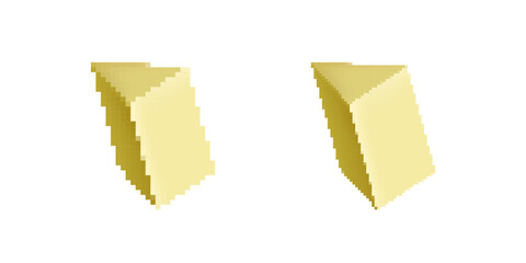 Two identical geometric shapes in pixelated design demonstrate a straightforward 3d art style.