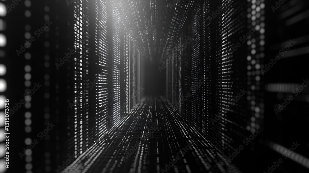 Poster immerse in an abstract digital tunnel featuring glowing data streams. this futuristic design highlig
