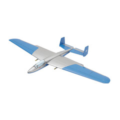 Sleek silver light aircraft with bright blue wings evoking a sense of lightweight efficiency for recreational flying