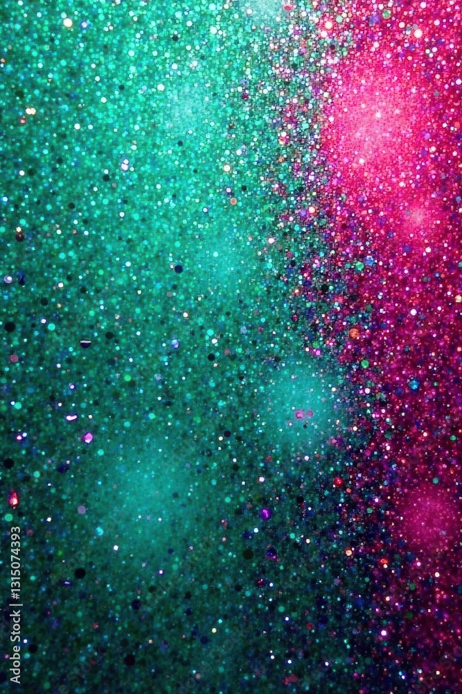 Wall mural a sparkling teal and magenta glitter background texture with shimmering particles and a gradient eff