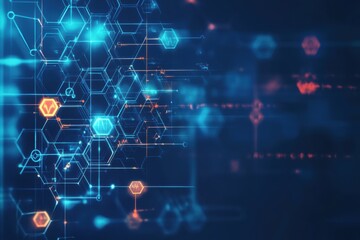 Fototapeta premium Visual representation of a futuristic digital network with glowing hexagonal patterns and vibrant colors