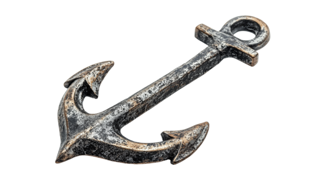 Anchor isolated on transparent background, representing vintage steel nautical travel equipment, a classic symbol of the ocean and maritime safety.