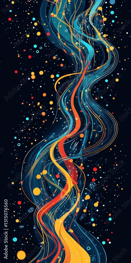 Poster experience a vibrant visualization of flowing data streams set against a dark background, featuring 