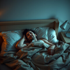 Man unable to fall asleep in bed