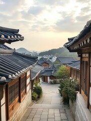 Naklejka premium An alleyway winding through Korean traditional architecture and ancient buildings