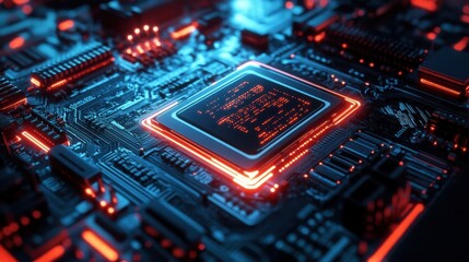 Fototapeta premium Cyber AI Chip Embedded in Advanced Supercomputer Fol_up<Image>.jpeg