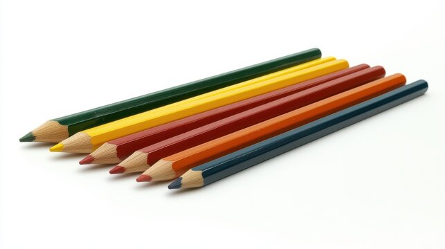 A set of colorful pencils neatly arranged on a white isolated background - Powered by Adobe
